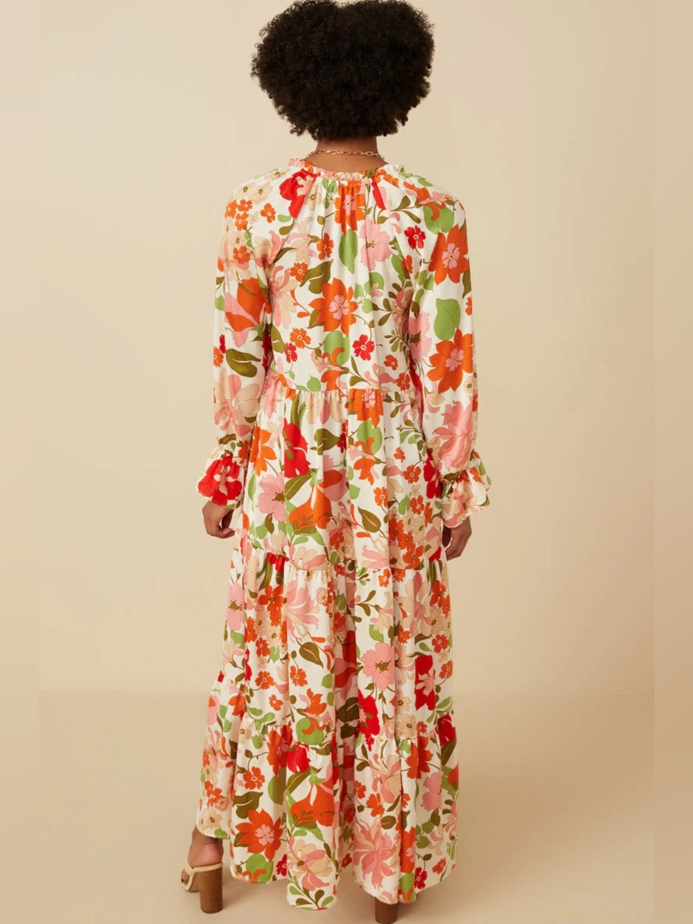 Hayden LA Satin Floral Tie Neck Tiered Maxi Dress - Picture 12 of 14